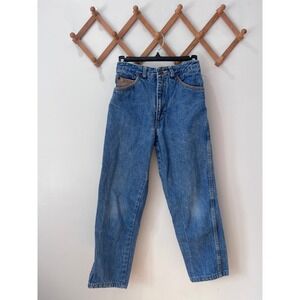 Vintage Guess Blue Jeans Suede Trim High Waist Made in USA 29